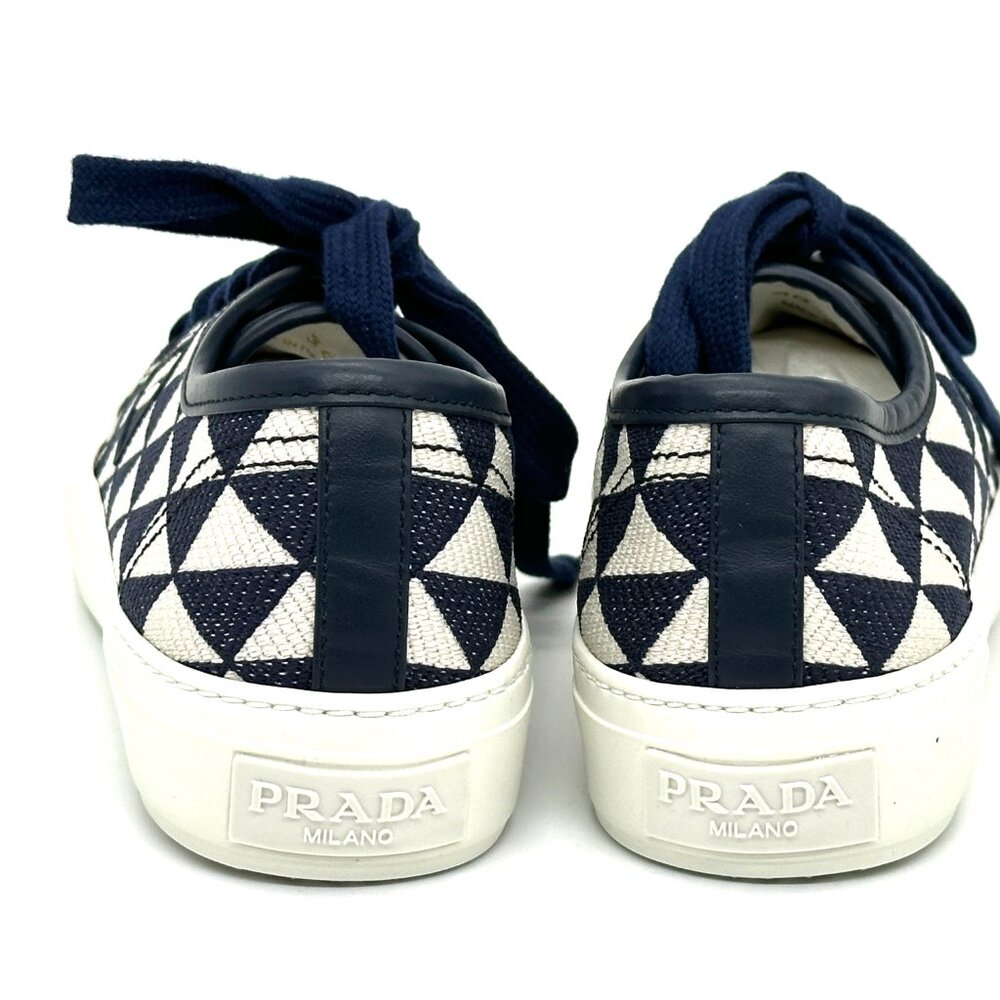 PRADA Triangle Logo Jacquard Lace Up Platform Sneakers Trainers Flat Shoes - Picture 8 of 14